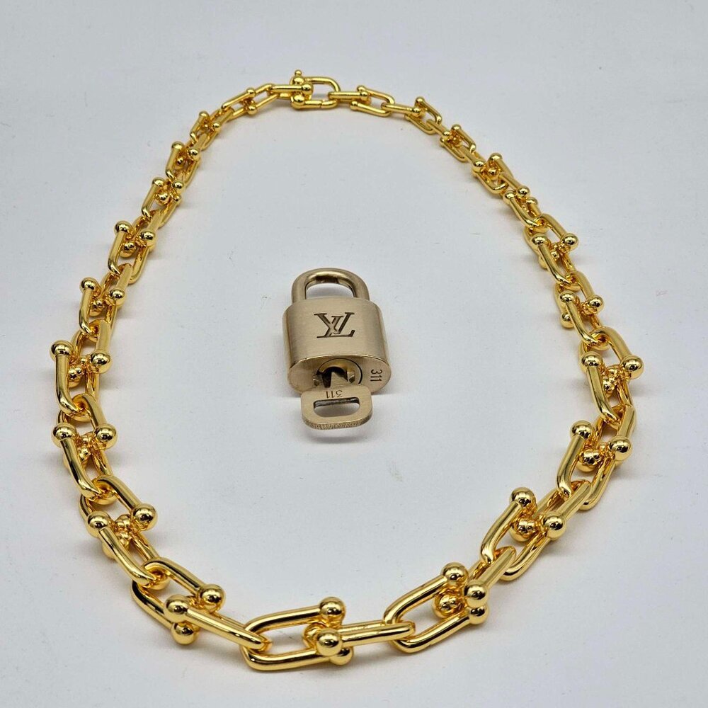 Auth Louis Vuitton Lock & Key w/Unbranded 925 Pure Silver Gold Plated Necklace - Picture 11 of 16